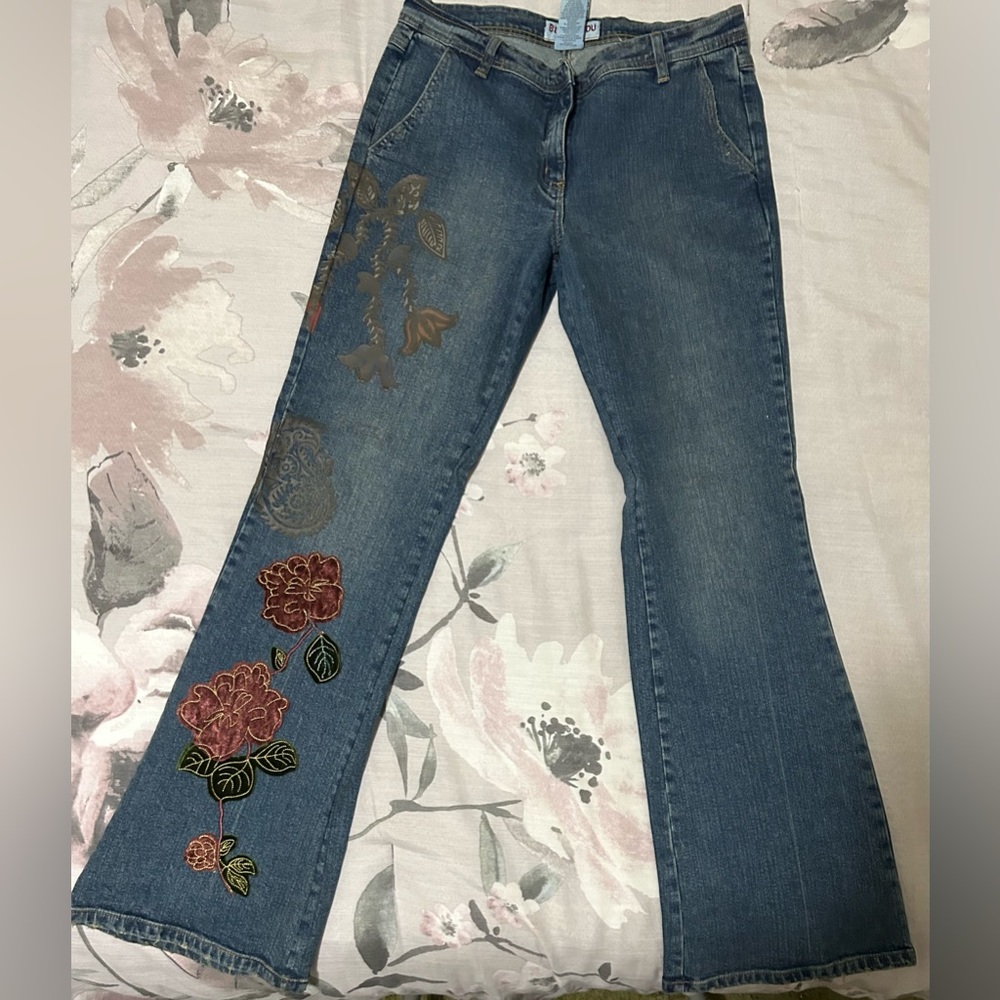 Vintage embroidered hip huggers SZ 12